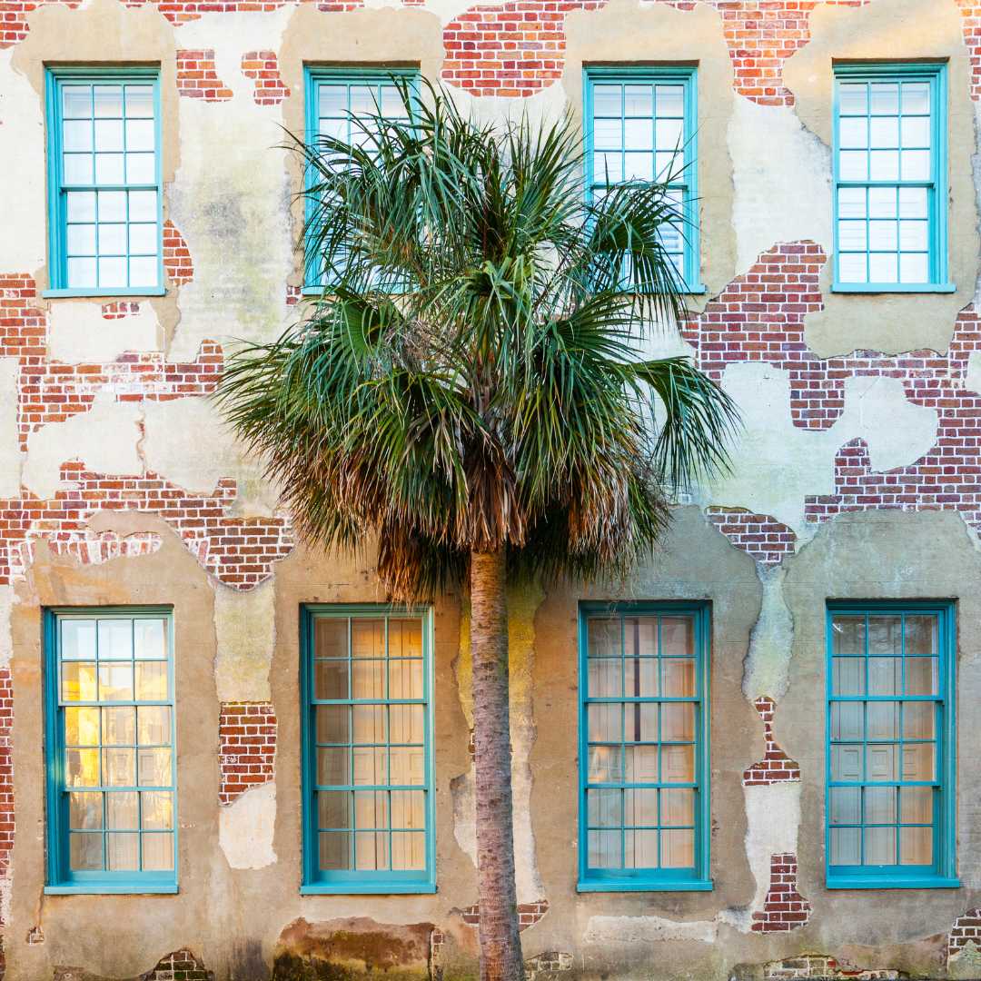 Charleston historic charleston brick facade blue shutters