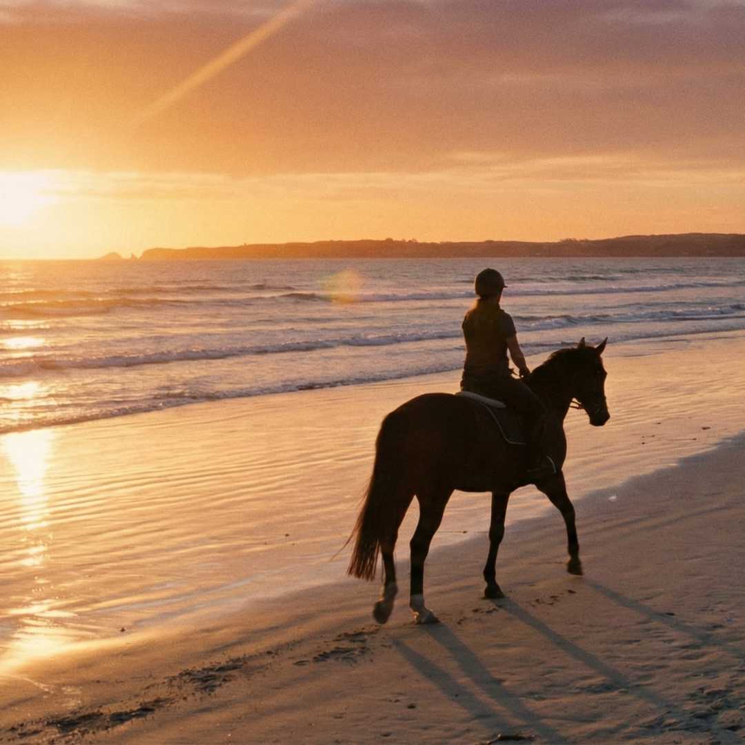 800x600 A resident enjoying a sunset horseback ride on the private, uncrowded beach at Seabrook Island, SC.